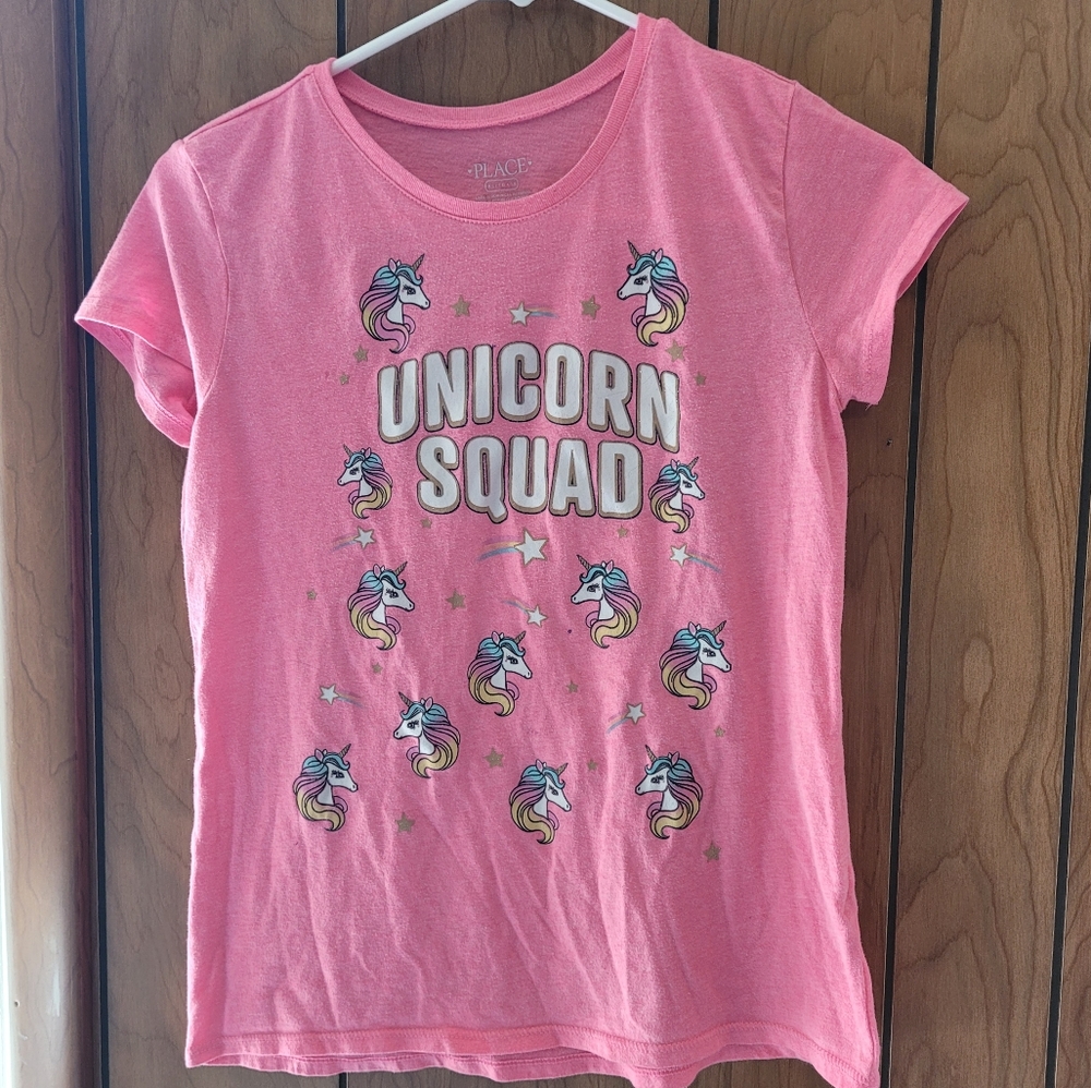 Sz 14 - Children's Place- Pink T-Shirt w/Unicorn Squad Design